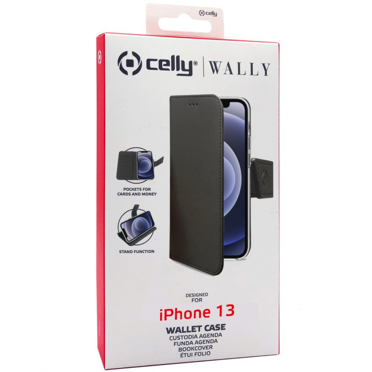 Celly Wallet Case iPhone 13, Svart