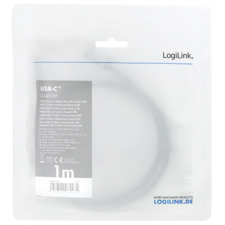LogiLink USB-C-kabel PD 3.0 100W 10Gbps