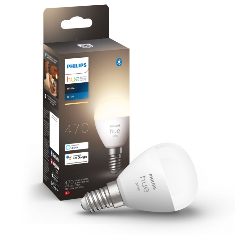 Philips Hue LED-älylamppu, BT, White, E14, 470 lm, pyöreä