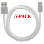 5-PACK kaapeli USB-A - USB-C 2.4A, 1m, valkoinen