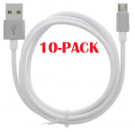 10-PACK kaapeli USB-A - MicroUSB 2.4A, 1m, valkoinen