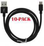 10-PACK kaapeli USB-A - MicroUSB 2.4A, 1m, musta