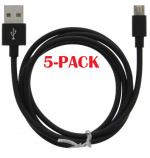 5-PACK kaapeli USB-A - MicroUSB 2.4A, 1m, musta 5-PACK kaapeli USB-A - MicroUSB 2.4A, 1m, musta