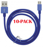 10-PACK kaapeli USB-A - MicroUSB 2.4A, 1m, sininen