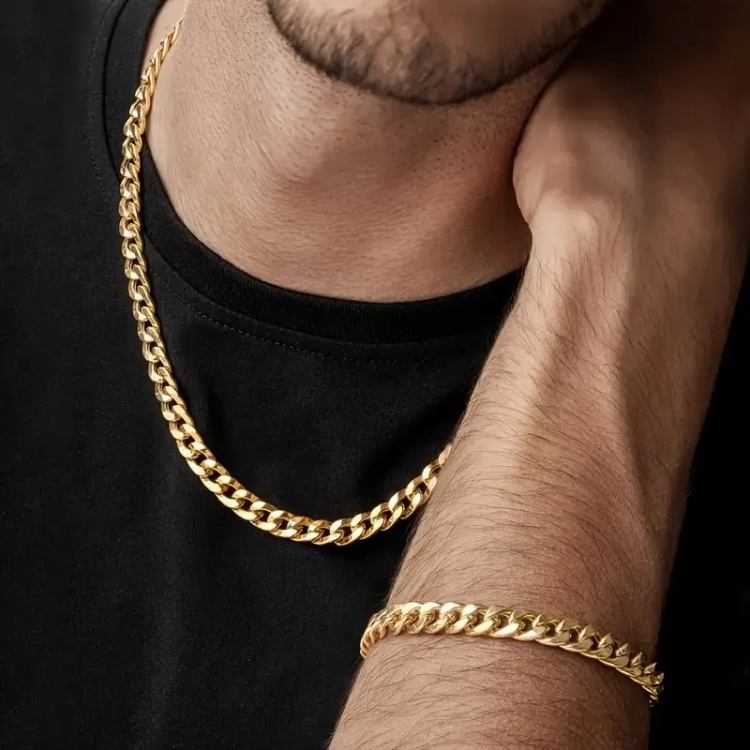 Kullanvärinen kaulakoru (40cm) ja rannekoru (20cm)