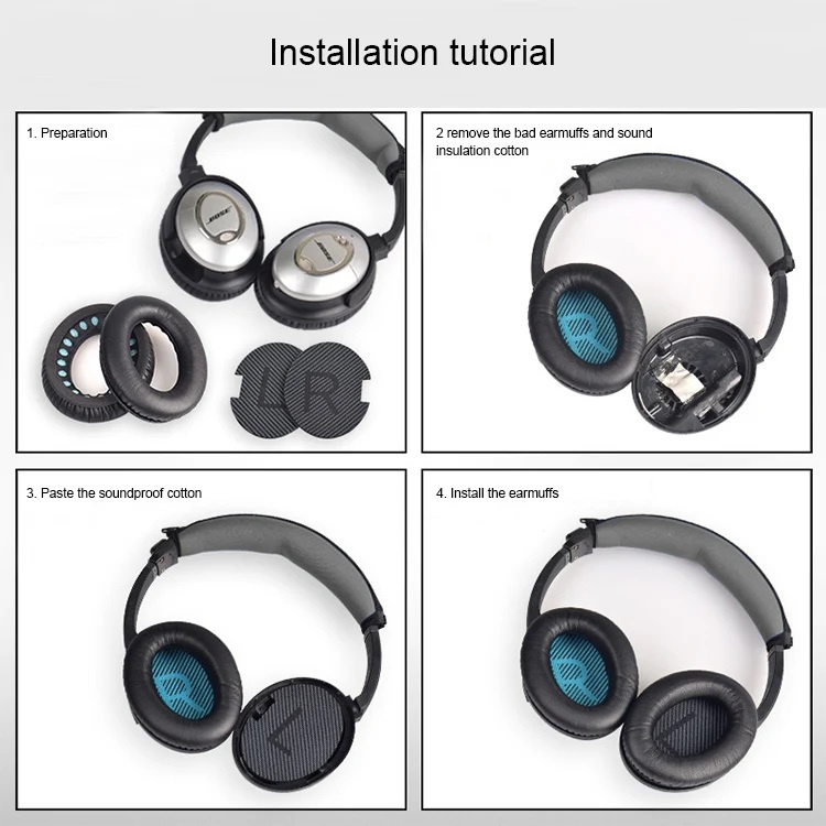 Bose QC2/QC15/AE2/QC25/QC35 korvaavat korvatyynyt kuulokkeisiin, harmaa/sininen