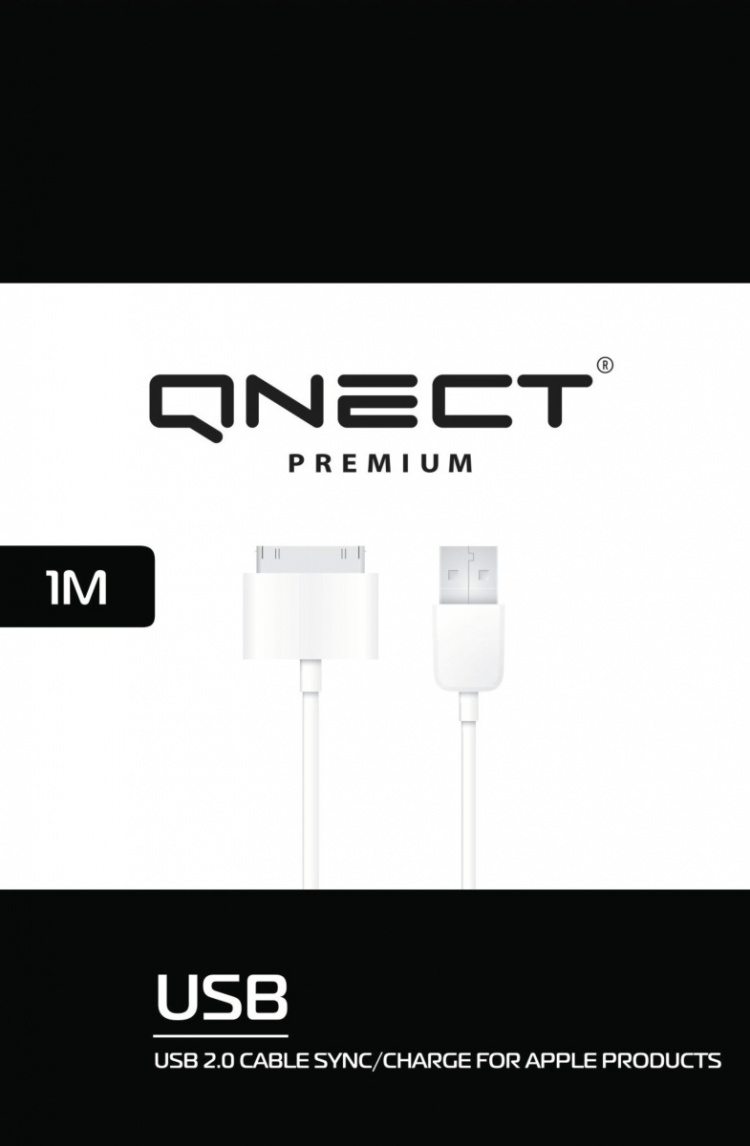 QNECT USB 2.0 tyyppi A uros - 30-nastainen, 1m, valkoinen