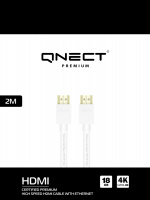 QNECT Premium High Speed HDMI ja Ethernet 4K UHD 18GB, 2m, valkoinen QNECT Premium High Speed HDMI ja Ethernet 4K UHD 18GB, 2m, valkoinen