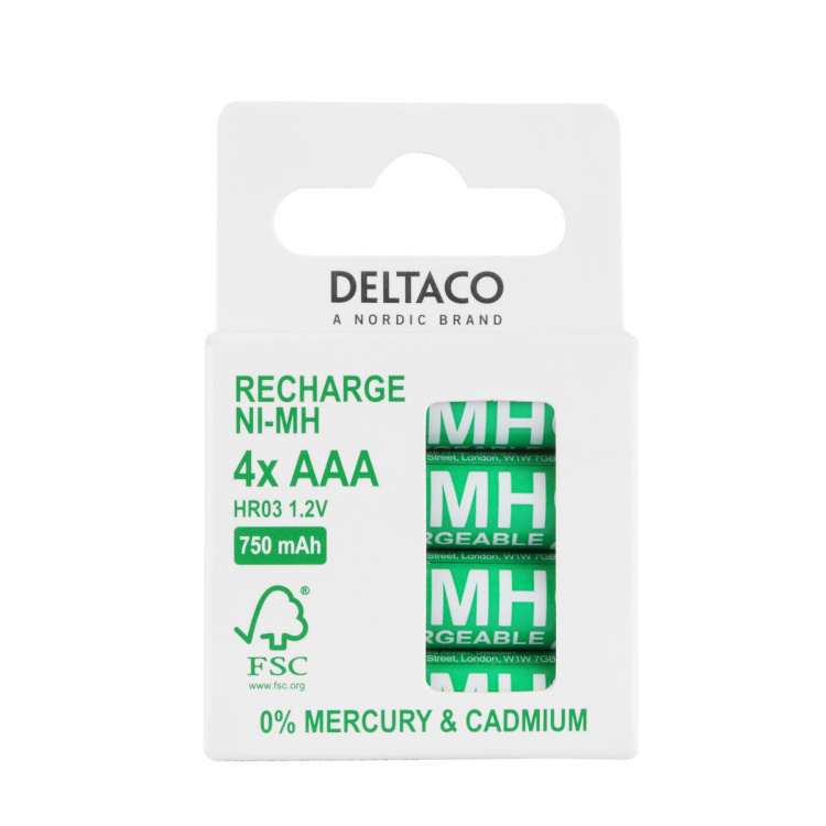 DELTACO Ultimate Ni-Mh ladattava, LR03/AAA-koko, 750mAh, 4-pack(SG)