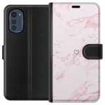 Lompakkokotelo Motorola Moto E32s-laitteelle, jossa on Roosa Sydän kuvio