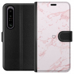 Lompakkokotelo Sony Xperia 1 IV-laitteelle, jossa on Roosa Sydän kuvio