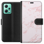 Lompakkokotelo Xiaomi Redmi Note 12-laitteelle, jossa on Roosa Sydän kuvio