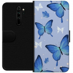 Lompakkokotelo Xiaomi Redmi Note 8 Pro -laitteelle, jossa on Sinisiä perhosia kuvio