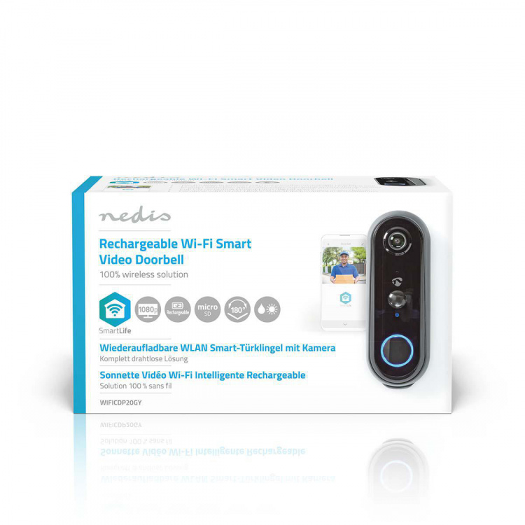 Nedis SmartLife Video Ovipuhelin | Paristokäyttöinen | Full HD 1080p | MicroSD (ei sisälly) / Pilvipalvelutallennus (valinnainen) | IP54 | Liiketunnistimella | Yökuvaus | Harmaa