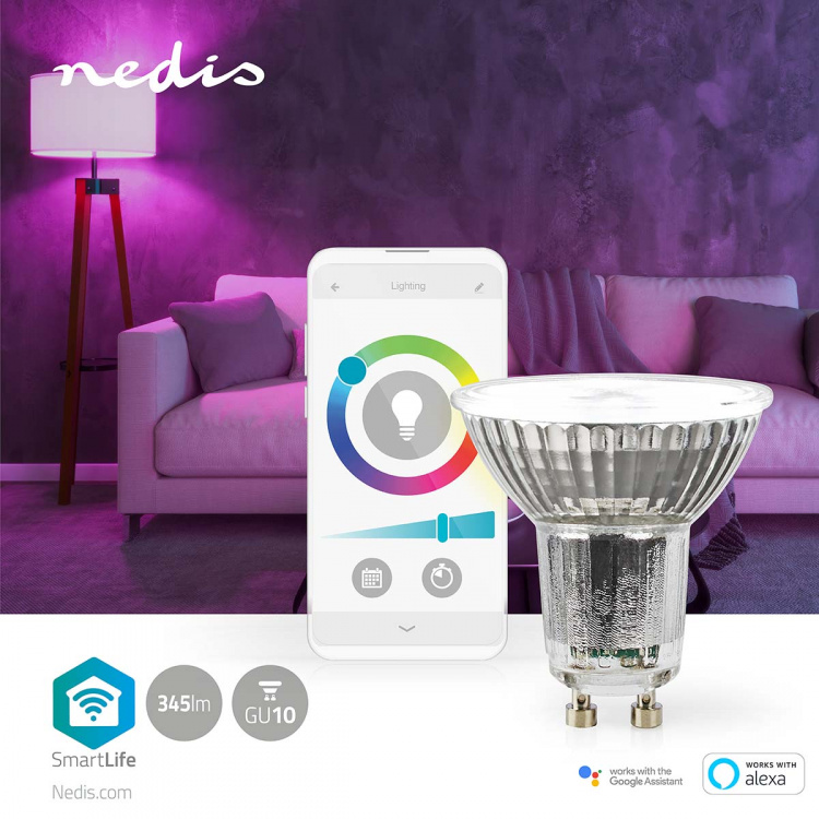 Nedis SmartLife LED Spot | Wi-Fi | GU10 | 345 lm | 5 W | Lämpimästä kylmään valkoiseen / RGB | 2700 - 6500 K | Energialuokka: G | Android™ / IOS | PAR16 | 1 kpl Nedis SmartLife LED Spot | Wi-Fi | GU10 | 345 lm | 5 W | Lämpimästä kylmään valkoiseen / RGB | 2700 - 6500 K | Energialuokka: G | Android™ / IOS | PAR16 | 1 kpl