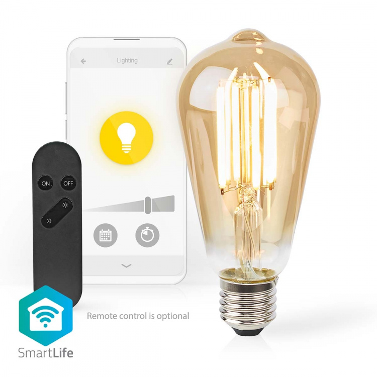 Nedis SmartLife LED Filamenttilamppu | E27 | 806 lm | 7 W | Lämmin Valkoinen | 1800 - 3000 K | Lasi | Android™ / IOS | ST64 | 1 kpl