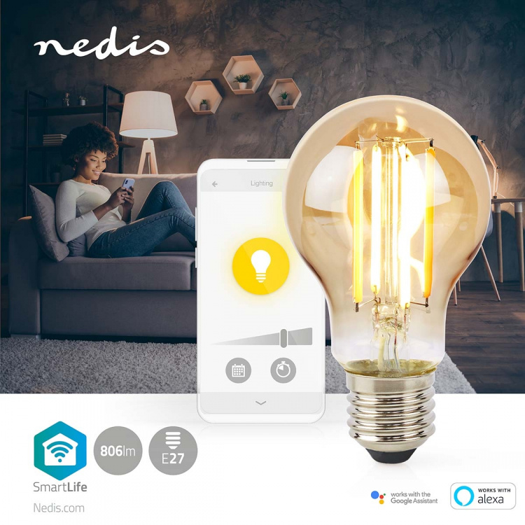 Nedis SmartLife LED Filamenttilamppu | E27 | 806 lm | 7 W | Lämmin Valkoinen | 1800 - 3000 K | Lasi | Android™ / IOS | polttimo | 1 kpl