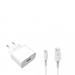 Gear Laturi 220V 1xUSB-A 1A Valkoinen Lightning Johto 1m MFI