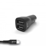 Gear Laturi 12-24V 2xUSB 3.4A Musta USB-C 2.0 Johto 1m