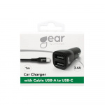 Gear Laturi 12-24V 2xUSB 3.4A Musta USB-C 2.0 Johto 1m