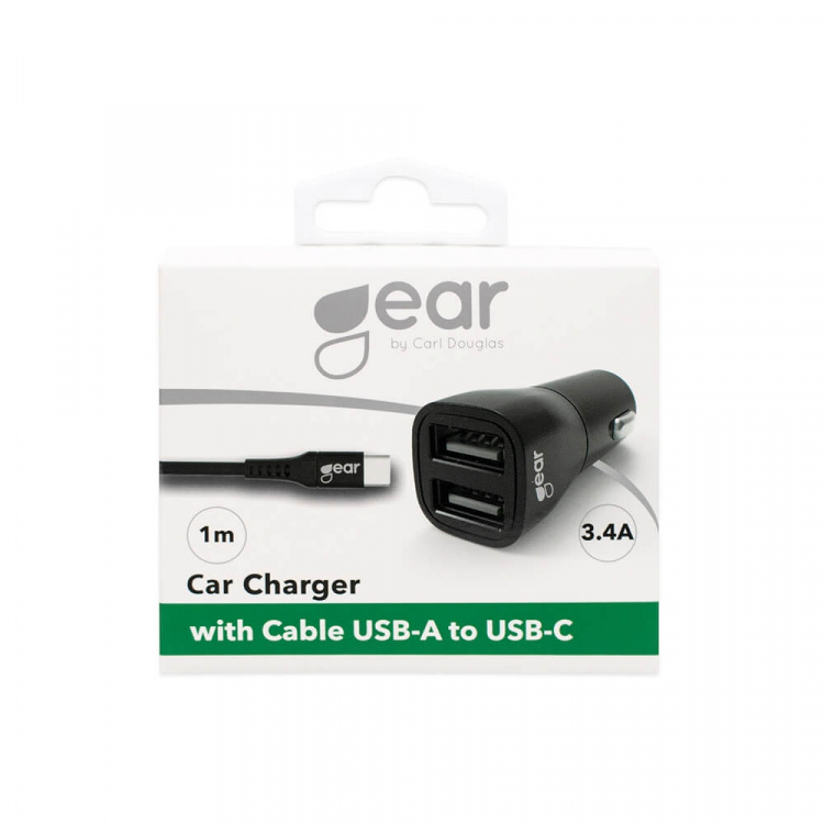 Gear Laturi 12-24V 2xUSB 3.4A Musta USB-C 2.0 Johto 1m