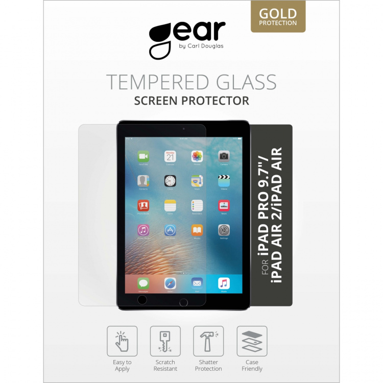 Gear Glass Prot. Flat Case Friendly 2.5D GOLD iPad 2017/2018/Air/Air2/Pro 9,7