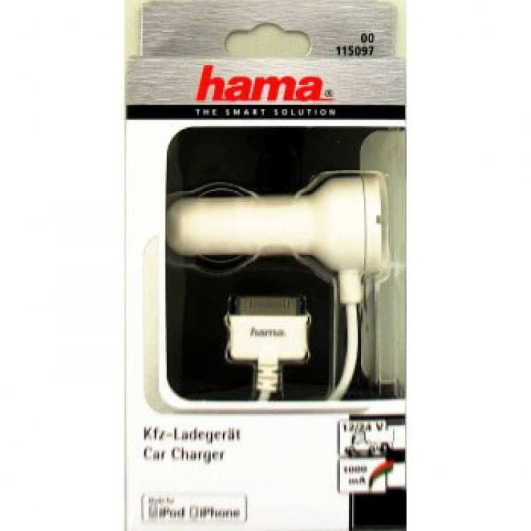 Hama Autolaturi 12V iPhone3/4 30pin 1,0A Valk MFI