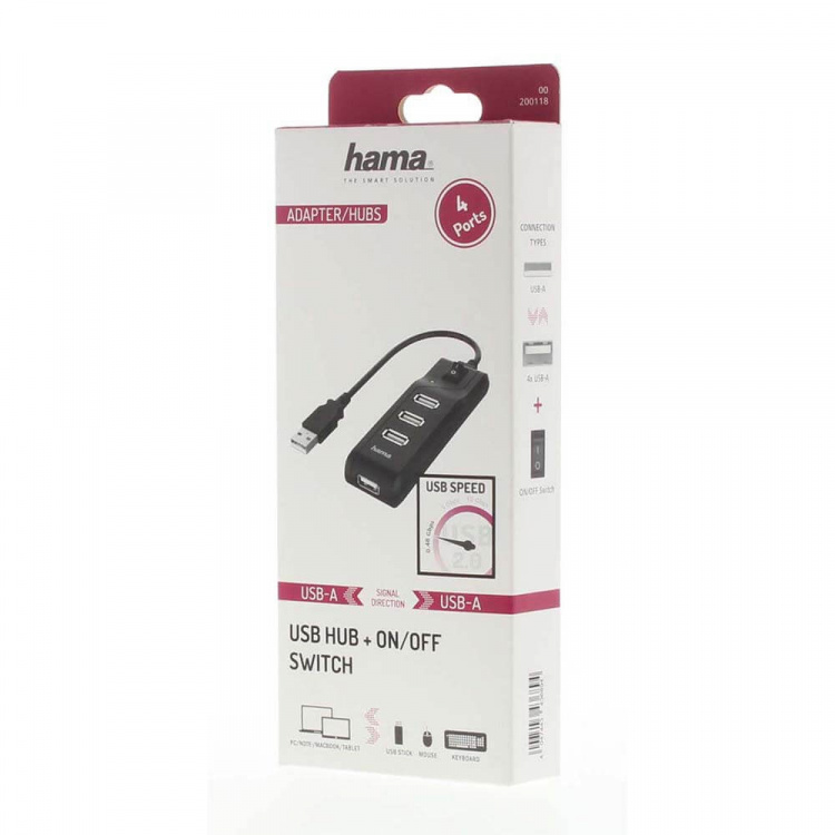 Hama Hub USB-A 2.0 Switch 4x Ports 480 Mbit/s Black