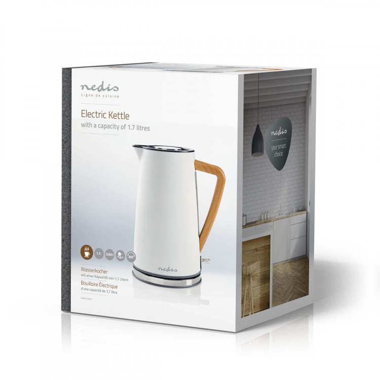 Nedis Vedenkeitin | 1.7 l | Soft-Touch | Valkoinen | Pyörivä 360 astetta | Piilotettu lämmityselementti | Strix® ohjain | Tyhjäksi kiehumisen suoja