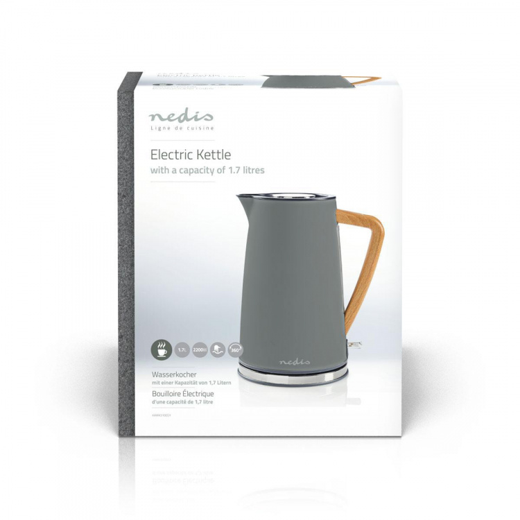 Nedis Vedenkeitin | 1.7 l | Soft-Touch | Harmaa | Pyörivä 360 astetta | Piilotettu lämmityselementti | Strix® ohjain | Tyhjäksi kiehumisen suoja