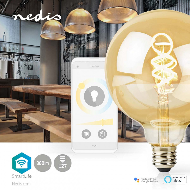 Nedis SmartLife LED Filamenttilamppu | E27 | 360 lm | 4.90 W | Lämpimästä kylmään valkoiseen | 1800 - 6500 K | Lasi | Android™ / IOS | Globe | 1 kpl Nedis SmartLife LED Filamenttilamppu | E27 | 360 lm | 4.90 W | Lämpimästä kylmään valkoiseen | 1800 - 6500 K | Lasi | Android™ / IOS | Globe | 1 kpl