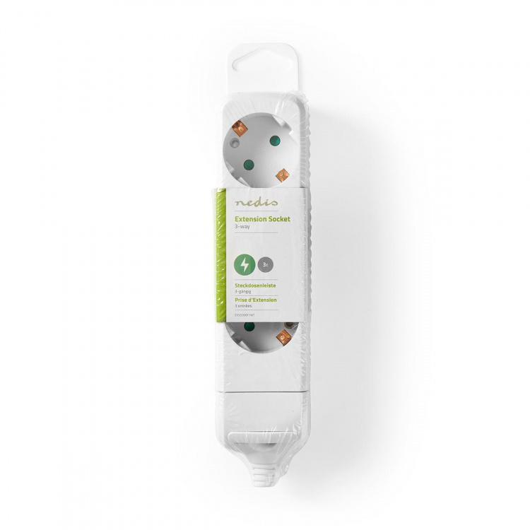 Nedis Jatkojohto | Maadoitettu virtaliitin / Tyyppi F (CEE 7/7) | 3-suuntainen | 3680 W | 16 A | Maadoituksen tyyppi: Sivukontaktit | 230 V AC 50/60 Hz | Pistokannan kulma: 45 ° | Kaapeli ei sisälly | Valkoinen
