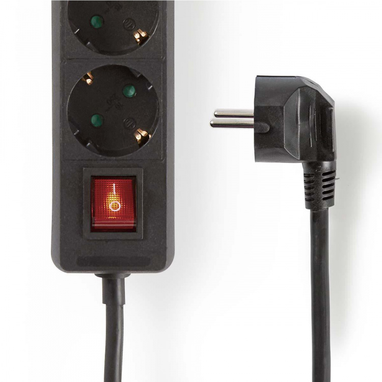 Nedis Jatkojohto | Maadoitettu virtaliitin / Tyyppi F (CEE 7/7) | 3-suuntainen | 1.50 m | 3680 W | 16 A | Maadoituksen tyyppi: Sivukontaktit | 230 V AC 50/60 Hz | Pistokannan kulma: 45 ° | H05VV-F 3G1.5mm² | On/off-kytkin | Musta