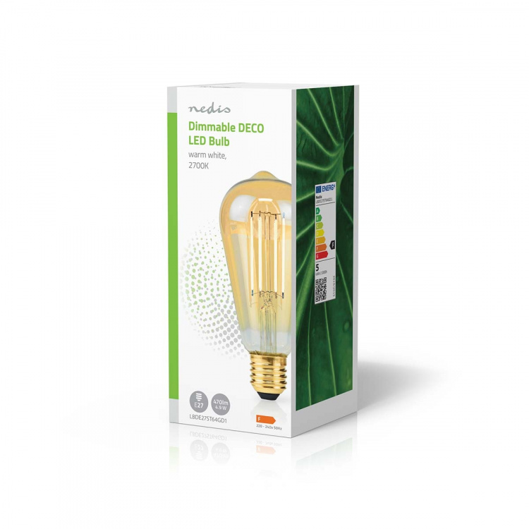 Nedis LED Filamenttilamppu E27 | ST64 | 4.9 W | 470 lm | 2100 K | Himmennettävä | Erittäin lämmin valkoinen | Retrotyylinen | 1 kpl