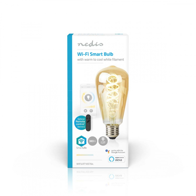 Nedis SmartLife LED Filamenttilamppu | E27 | 360 lm | 4.90 W | Lämpimästä kylmään valkoiseen | 1800 - 6500 K | Lasi | Android™ / IOS | ST64 | 1 kpl