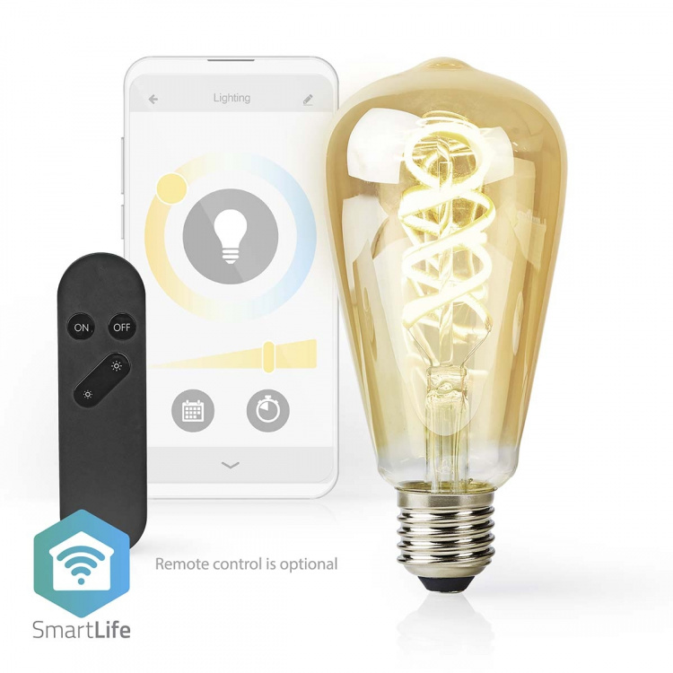 Nedis SmartLife LED Filamenttilamppu | E27 | 360 lm | 4.90 W | Lämpimästä kylmään valkoiseen | 1800 - 6500 K | Lasi | Android™ / IOS | ST64 | 1 kpl