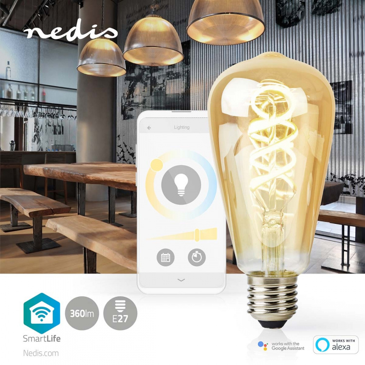 Nedis SmartLife LED Filamenttilamppu | E27 | 360 lm | 4.90 W | Lämpimästä kylmään valkoiseen | 1800 - 6500 K | Lasi | Android™ / IOS | ST64 | 1 kpl