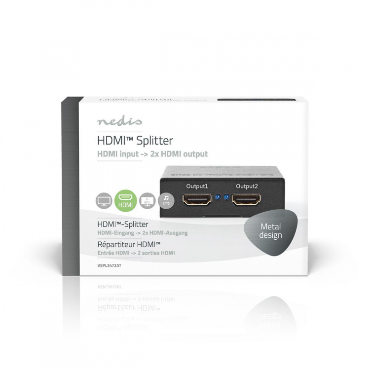 Nedis HDMI ™ Jakaja | 2-Porttinen port(s) | 2x HDMI™ Output | 4K@60Hz | 18 Gbps | Metalli | Antrasiitti
