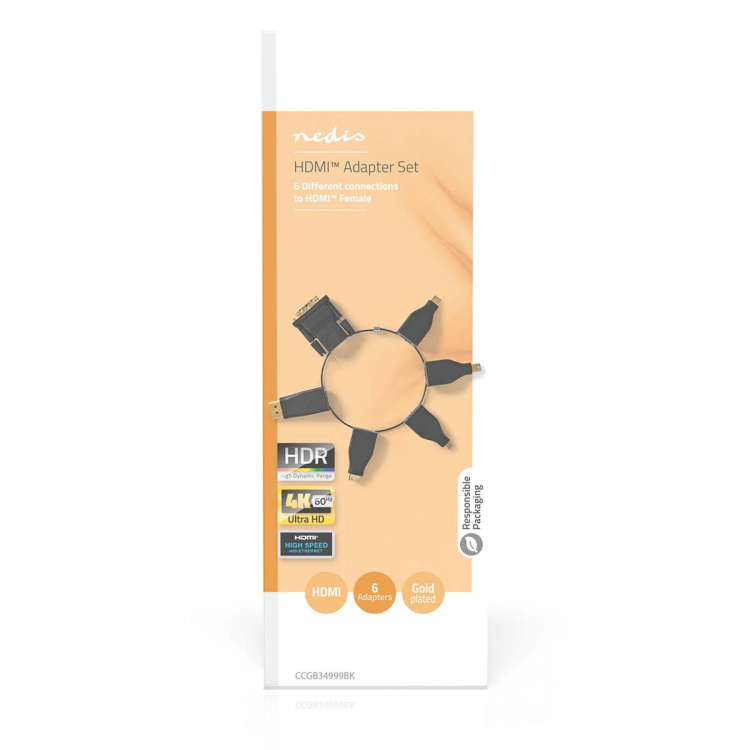 Nedis HDMI™ -sovitin | DisplayPort uros / DVI-D 24+1-Pin Uros / HDMI™ Micro / HDMI™ Mini / Mini DisplayPort Uros / USB-C™ Uros | HDMI™ Ulostulo | Kullattu | Suora | PVC | Musta | 1 kpl | Laatikko Nedis HDMI™ -sovitin | DisplayPort uros / DVI-D 24+1-Pin Uros / HDMI™ Micro / HDMI™ Mini / Mini DisplayPort Uros / USB-C™ Uros | HDMI™ Ulostulo | Kullattu | Suora | PVC | Musta | 1 kpl | Laatikko