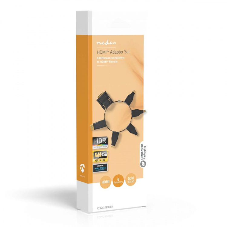 Nedis HDMI™ -sovitin | DisplayPort uros / DVI-D 24+1-Pin Uros / HDMI™ Micro / HDMI™ Mini / Mini DisplayPort Uros / USB-C™ Uros | HDMI™ Ulostulo | Kullattu | Suora | PVC | Musta | 1 kpl | Laatikko Nedis HDMI™ -sovitin | DisplayPort uros / DVI-D 24+1-Pin Uros / HDMI™ Micro / HDMI™ Mini / Mini DisplayPort Uros / USB-C™ Uros | HDMI™ Ulostulo | Kullattu | Suora | PVC | Musta | 1 kpl | Laatikko