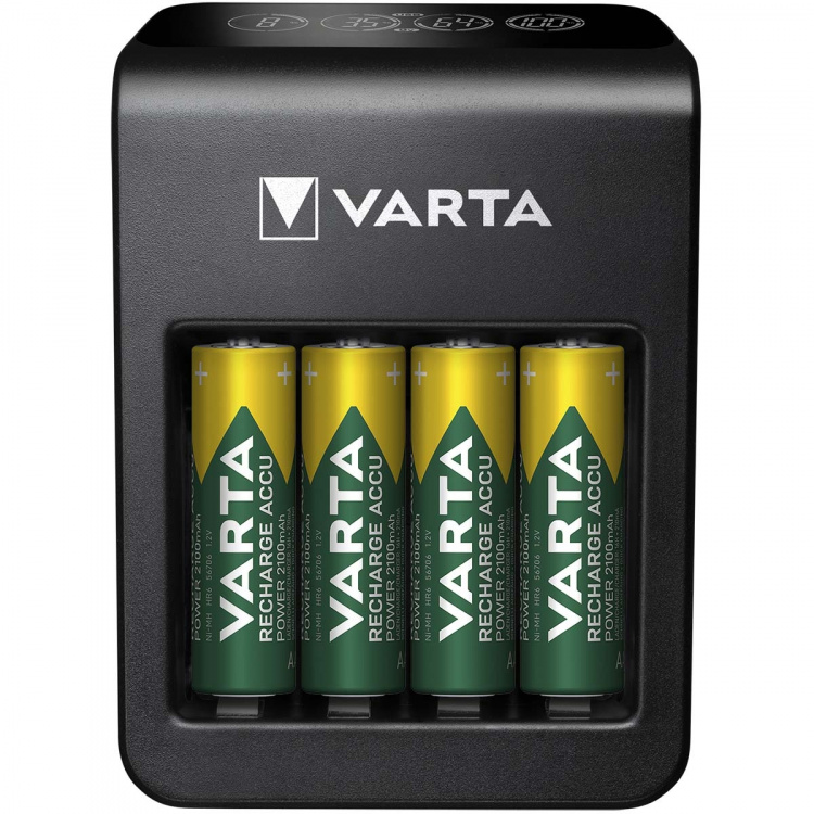Varta NiMH LCD Plug Charger+ (AA, AAA & 9 volttia) sisältää 4x AA 2100 mAh