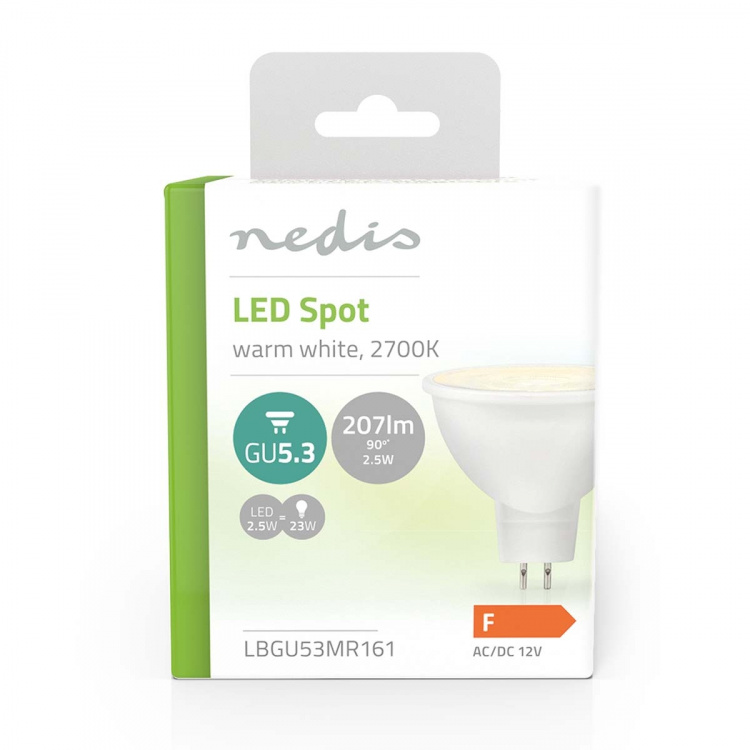 Nedis LED-Lamppu GU5.3 | Spot | 2.5 W | 207 lm | 2700 K | Lämmin Valkoinen | Kirkas | Pakkauksessa olevien lamppujen määrä: 1 kpl Nedis LED-Lamppu GU5.3 | Spot | 2.5 W | 207 lm | 2700 K | Lämmin Valkoinen | Kirkas | Pakkauksessa olevien lamppujen määrä: 1 kpl