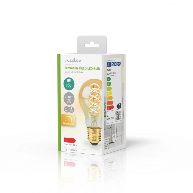 Nedis LED Filamenttilamppu E27 | A60 | 3.8 W | 250 lm | 2100 K | Himmennettävä | Erittäin lämmin valkoinen | Retrotyylinen | 1 kpl
