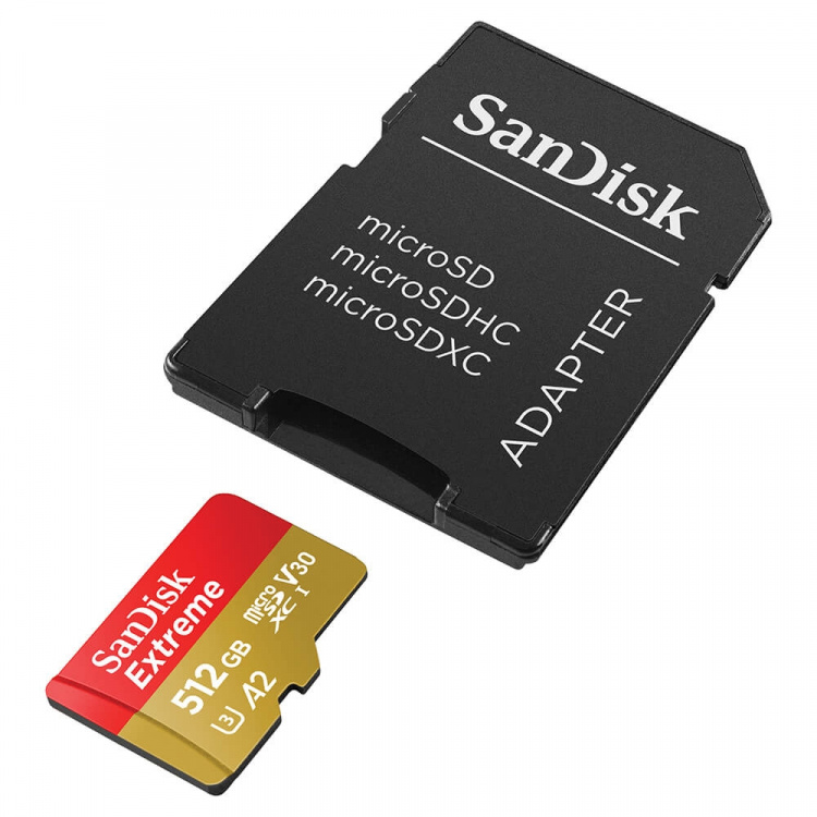 SANDISK MicroSDXC Extreme 512GB Adapter 190MB/s A2 C10 V30 SANDISK MicroSDXC Extreme 512GB Adapter 190MB/s A2 C10 V30