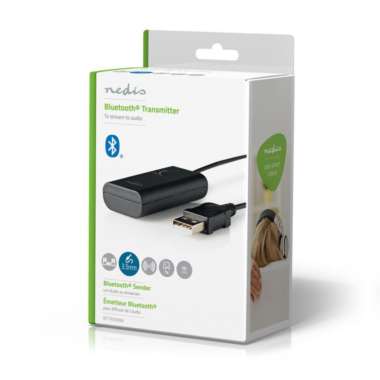 Nedis Bluetooth®-lähetin | Tuloliitäntä: 1x AUX / 1x USB | SBC | Enintään 1 laite | Musta