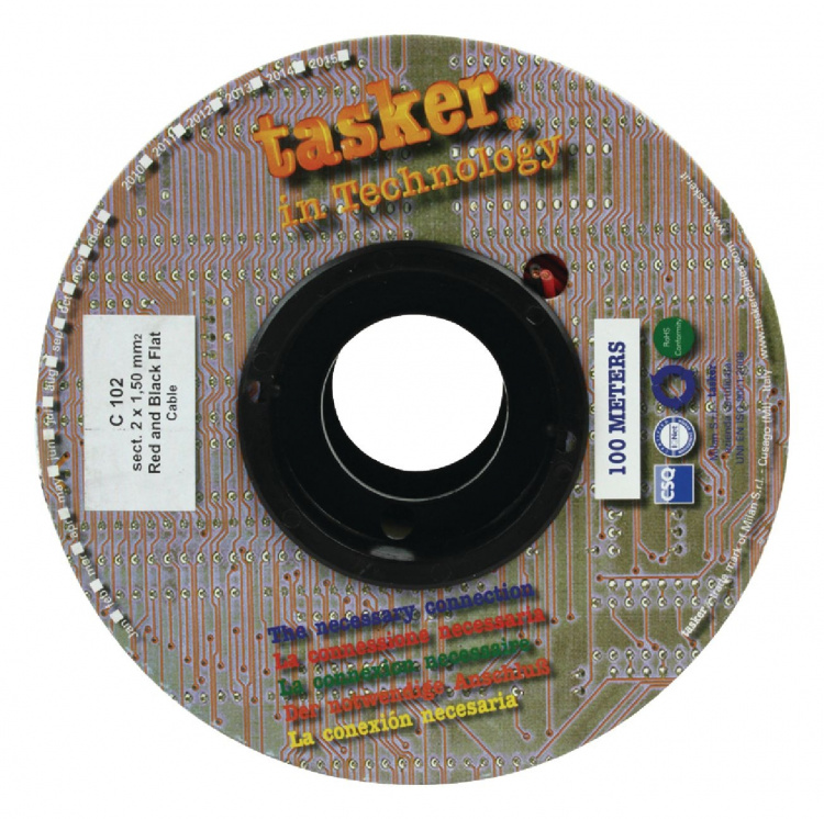 Tasker Kaiutinkaapelikela 2x 1.50 mm² 100 m Musta/Punainen