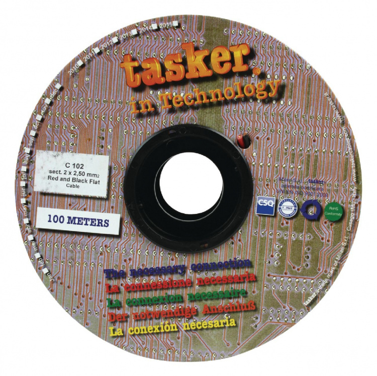 Tasker Kaiutinkaapelikela 2x 2.50 mm² 100 m Musta/Punainen