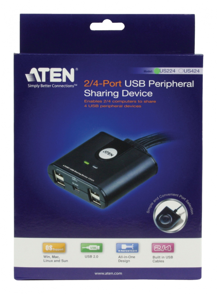 aten 2-Väylä USB Kytkin Musta