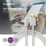 Nedis Lightning Kaapeli | USB 2.0 | Apple Lightning 8-Pin | USB-A Uros | 480 Mbps | Kullattu | 1.00 m | Pyöreä | Nailon / Punottu | Alumiini | Laatikko kannella ja ikkunalla
