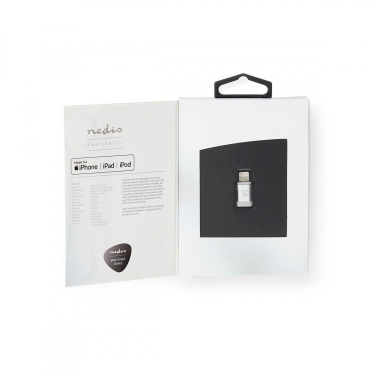 Nedis Lightning Sovitin | Apple Lightning 8-Pin | USB Micro-B naaras | Kullattu | Pyöreä | Alumiini | Laatikko kannella ja ikkunalla